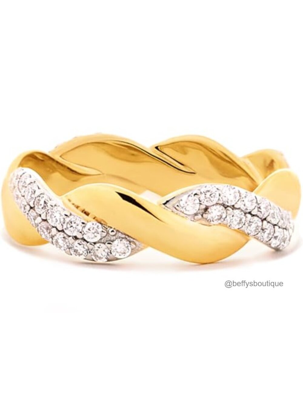Two Tone Gold Plated Chunky Stacking Ring Cubic Zirconia Statement Jewelry